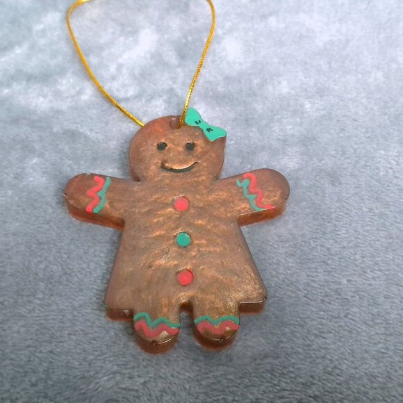 Handmade Resin Gingerbread Man & Woman Christmas Ornaments Set Of 4 Hand Painted - Picture 7 of 10